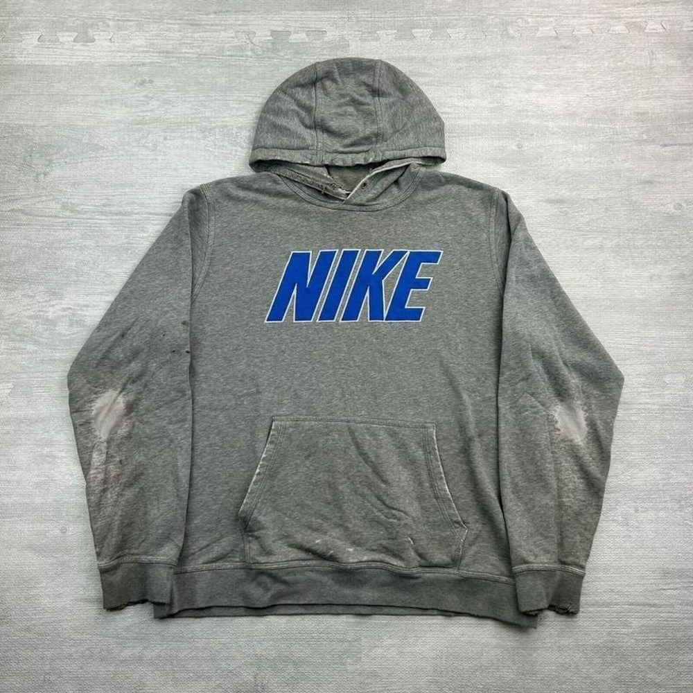Vintage Y2K Nike Sportswear Sweatshirt Mens XL Gray Hoodie Swoosh Logo Embroided